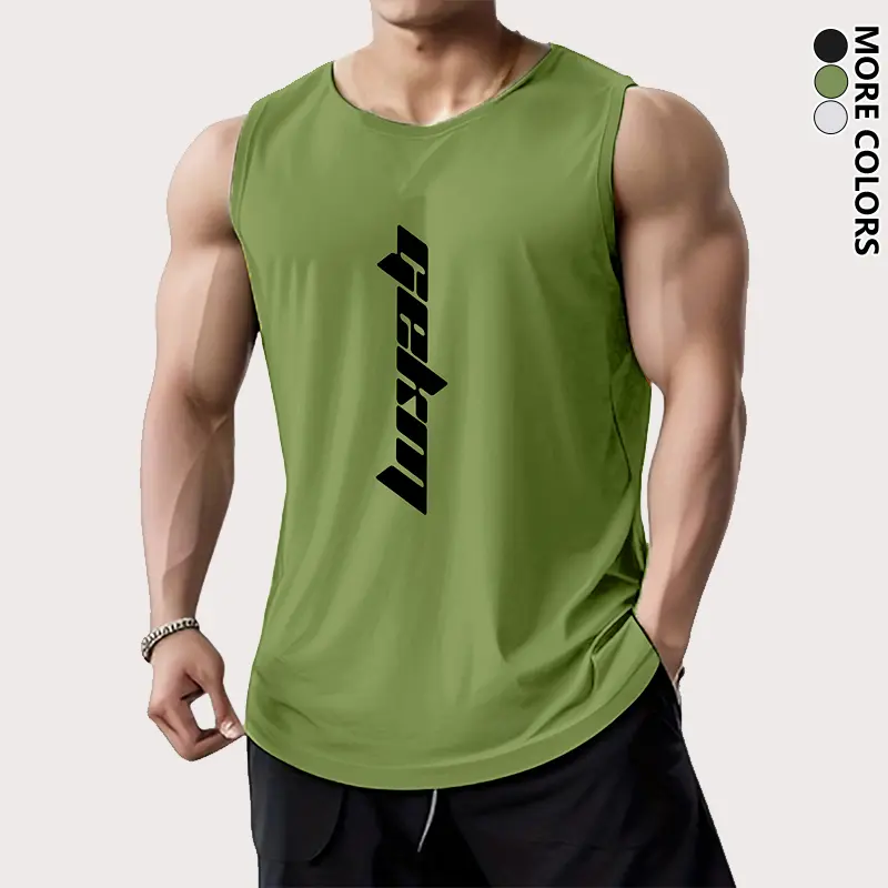 3-Pack Men's Gym Athletic Casual Tank Tops, Summer Lightweight Sleeveless Training Tees for Outdoor Running, Letter Print Mesh Breathable Polyester, American Basketball Jerseys, Casual Beach Tank Tops Summervibes