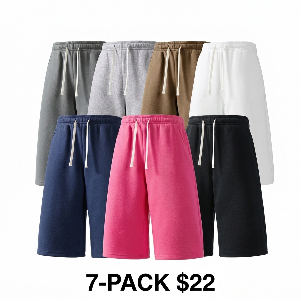 Men's 7-Pack Athletic Sweat Shorts – Elastic Drawstring Shorts for Basketball, Fitness & Running
