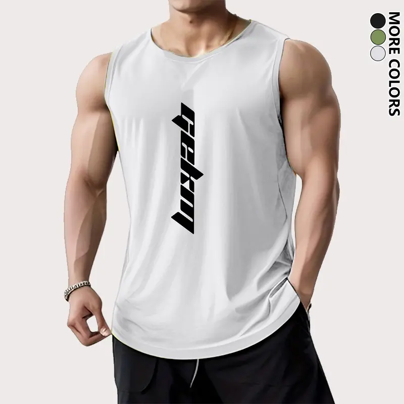 3-Pack Men's Gym Athletic Casual Tank Tops, Summer Lightweight Sleeveless Training Tees for Outdoor Running, Letter Print Mesh Breathable Polyester, American Basketball Jerseys, Casual Beach Tank Tops Summervibes