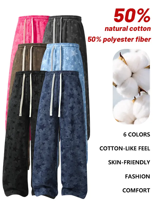 All-Over Star Print Wide-Leg Sweatpants | Cotton-Poly