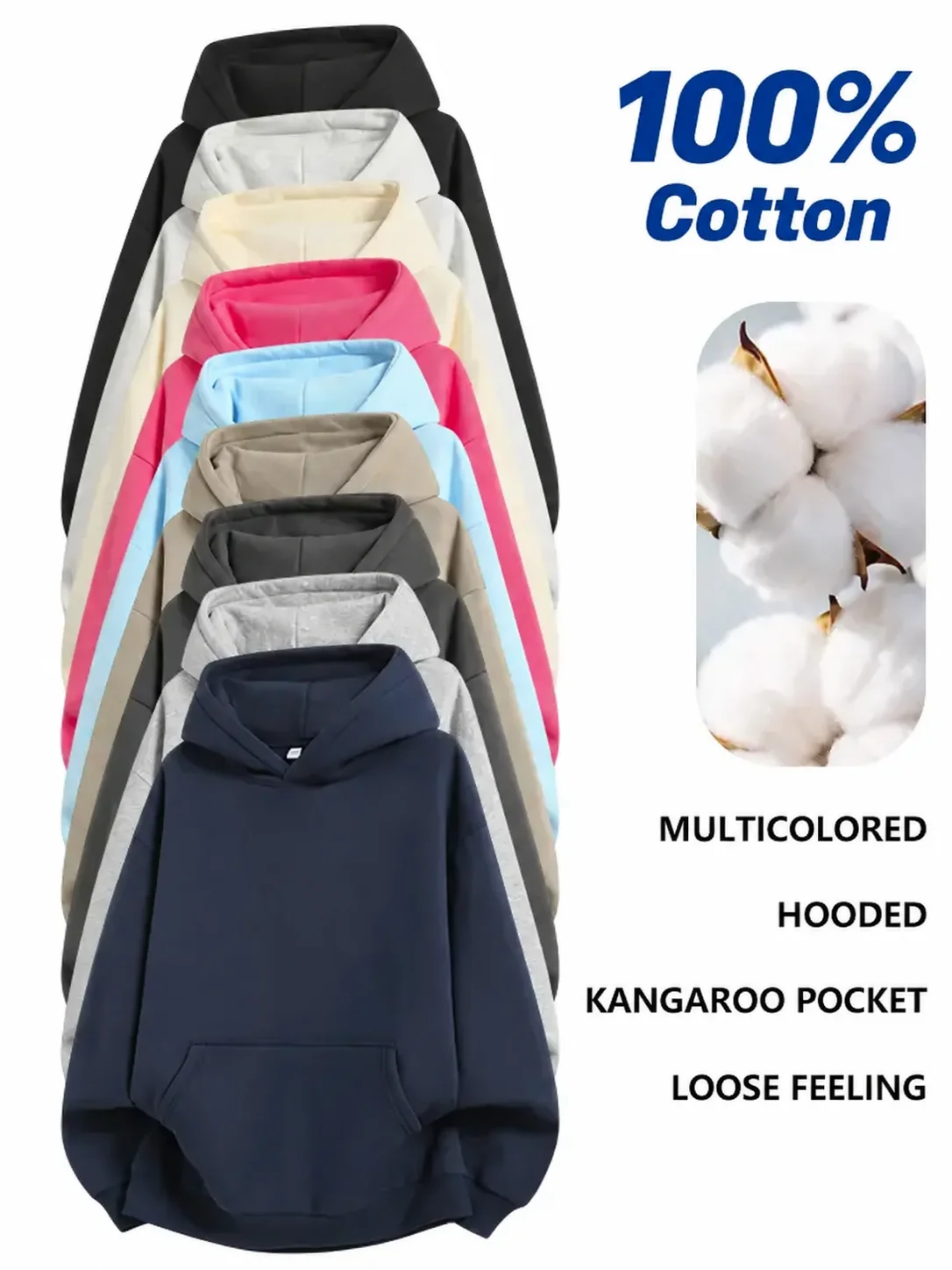 Men's 100% Cotton Vintage Loose Fit Pullover Hoodie