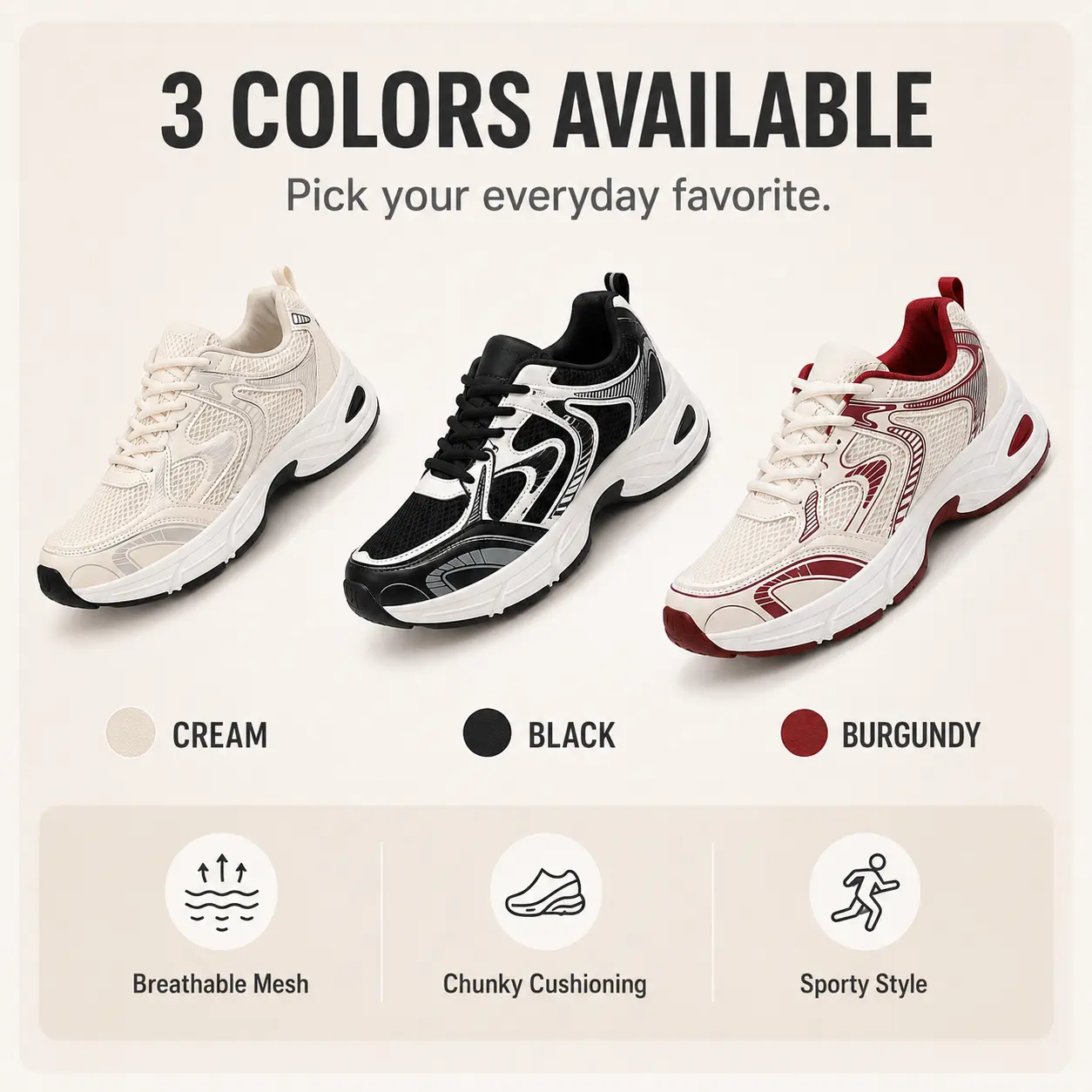 Women's Chunky Mesh Sneakers, Lightweight Running Shoes
