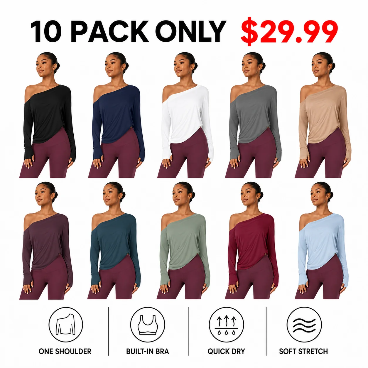 Women's One-Shoulder Quick-Dry Yoga Top with Built-In Bra