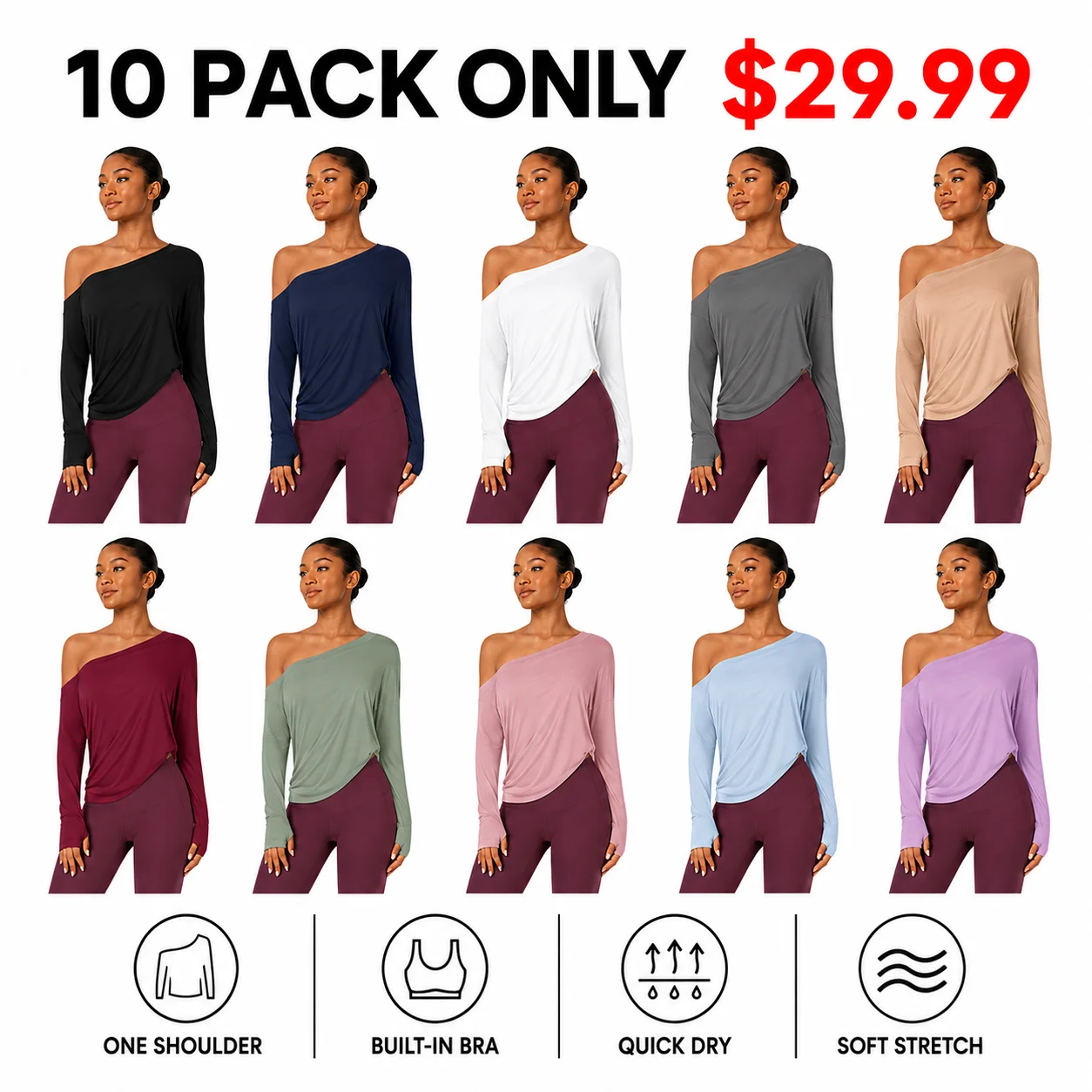 Women's One-Shoulder Quick-Dry Yoga Top with Built-In Bra