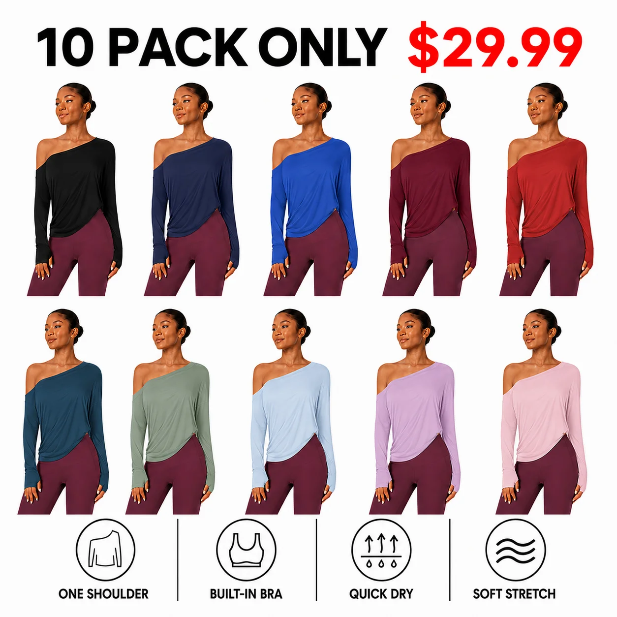Women's One-Shoulder Quick-Dry Yoga Top with Built-In Bra