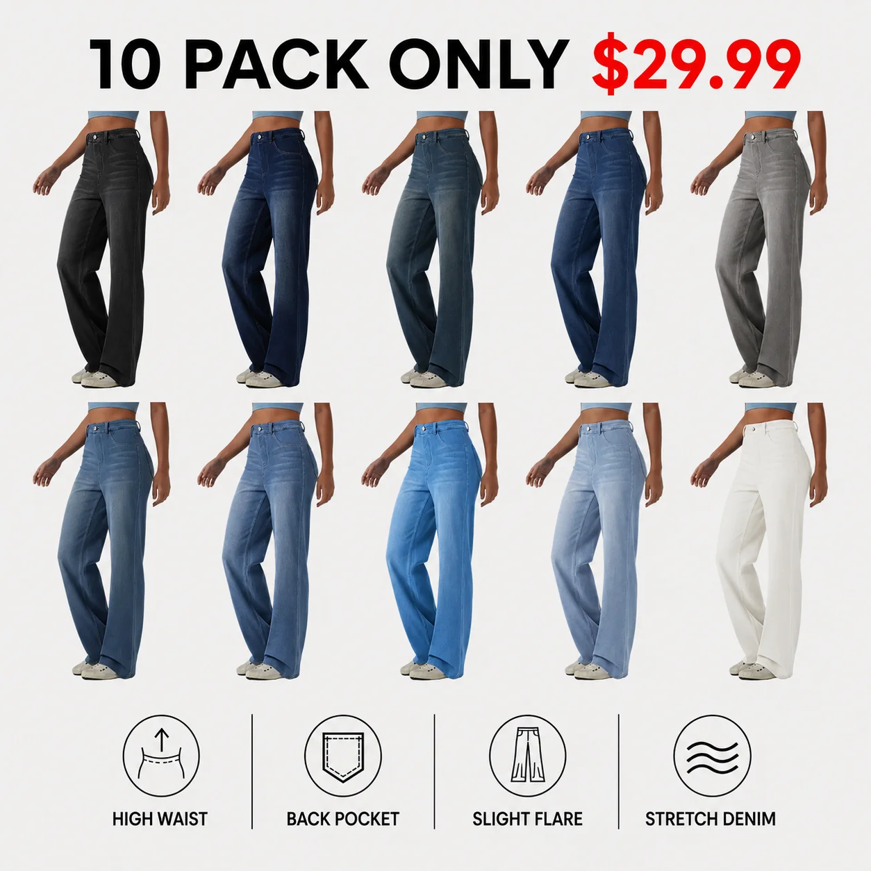 Women's Flex High Waisted Sculpted Lift Design Straight Leg Casual Jeans with Pockets