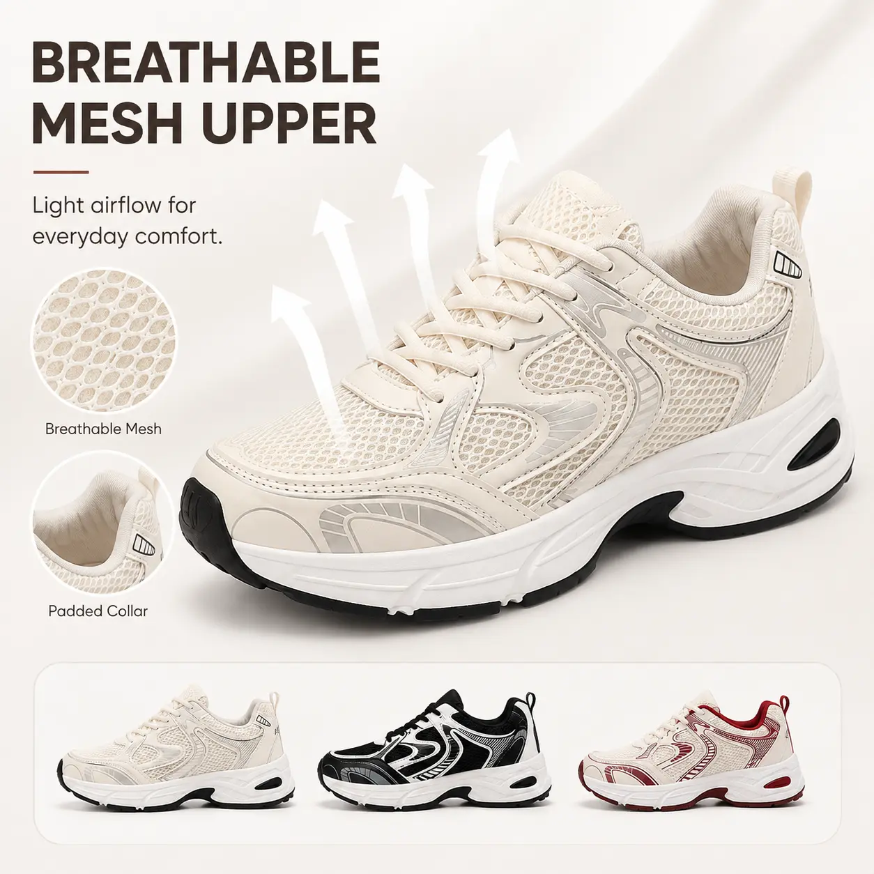 Women's Chunky Mesh Sneakers, Lightweight Running Shoes