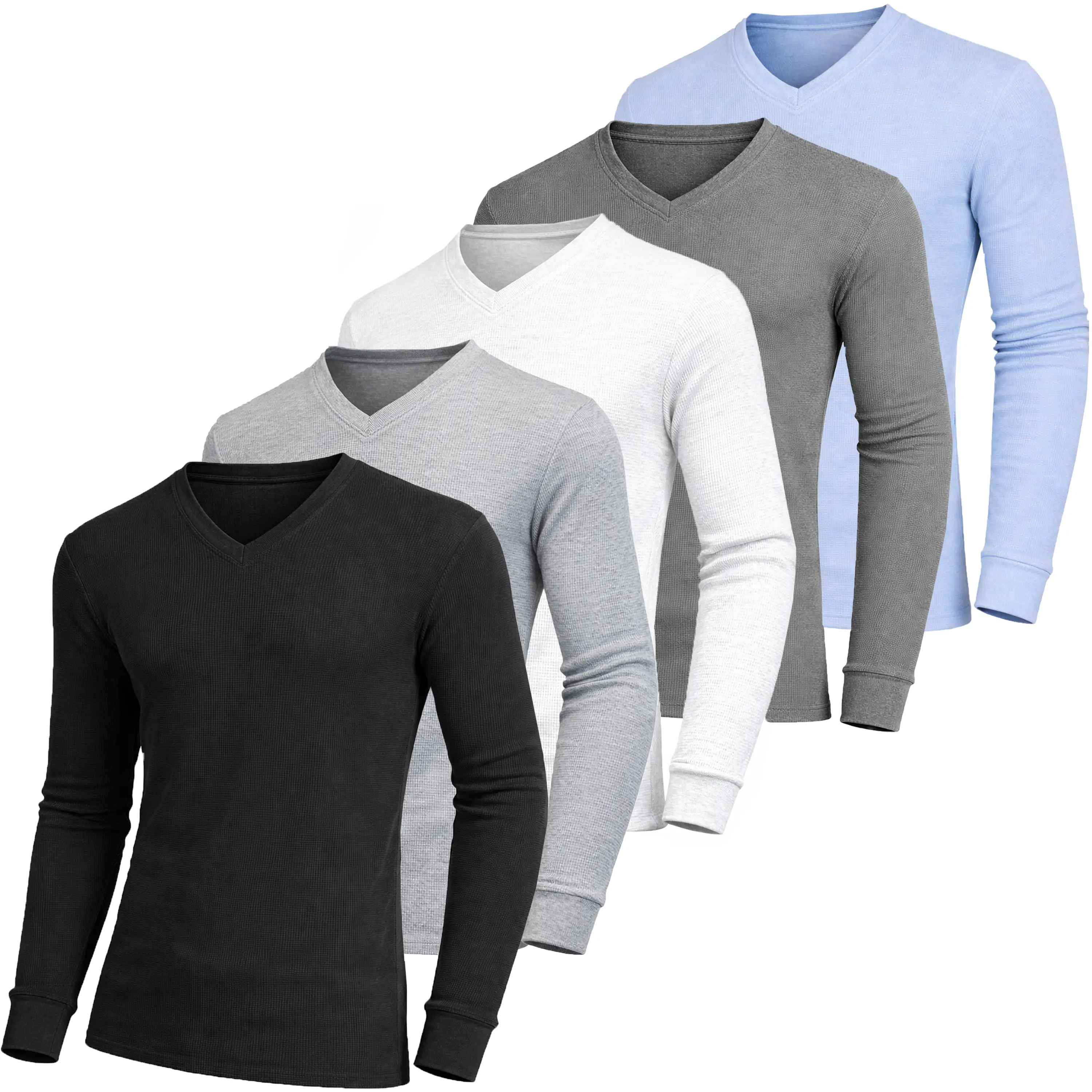 Men's 5-Pack 100% Cotton Waffle-Knit Thermal Shirts – Crew Neck & Henley