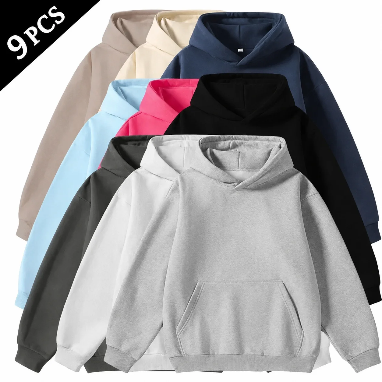 Men's Cotton Blend Hoodie Long Sleeve Pullover Black Beige Casual Wear