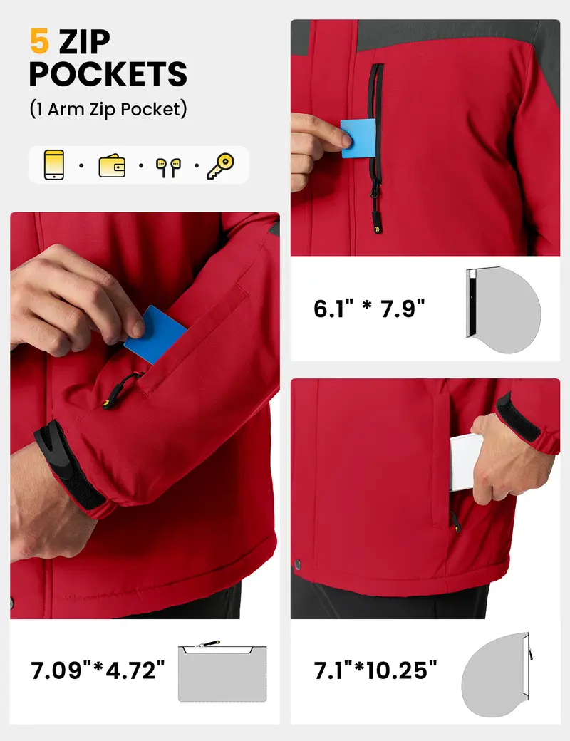 GOPUNE Men's Winter Waterproof Windproof Jacket Ski Snow Jacket Fleece Lined Insulated Snowboard Coat with Detachable Hood & 5 Pockets Cold Weather Outerwear for Snowboarding, Outdoor Work, Hiking & Camping GOPUNE Men's Winter Waterproof Windproof Jacket Ski Snow Jacket Fleece Lined Insulated Snowboard Coat with Detachable Hood & 5 Pockets Cold Weather Outerwear for Snowboarding, Outdoor Work, Hiking & Camping