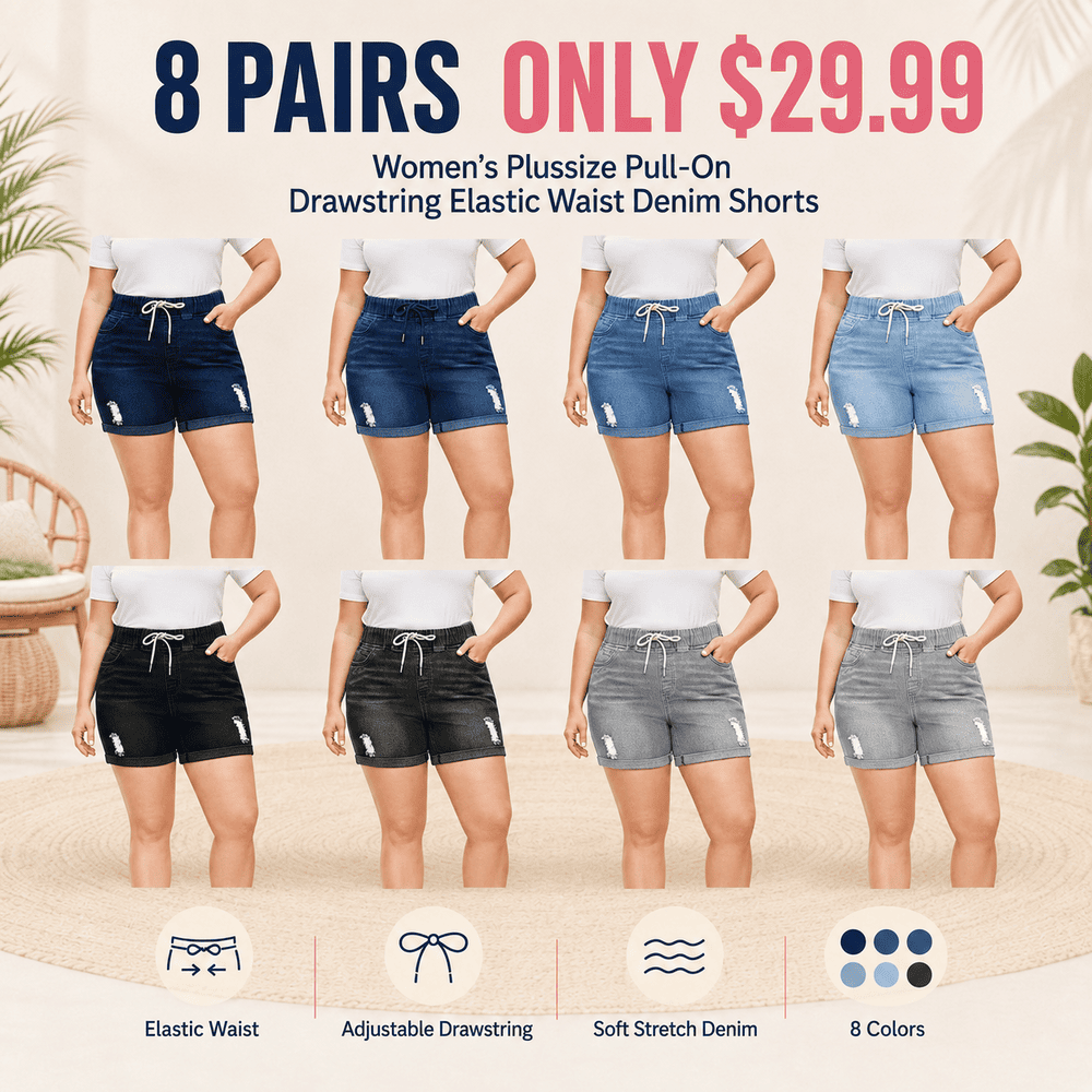 Women's Plussize Pull-On Drawstring Elastic Waist Denim Shorts