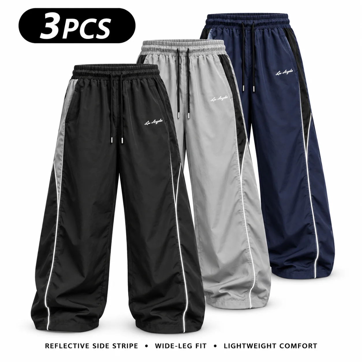 Men's Reflective Strip Wide Leg Casual Pants