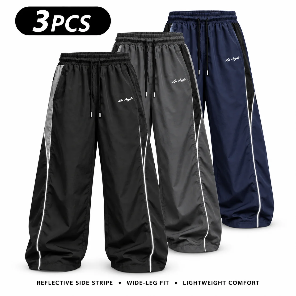 Men's Reflective Strip Wide Leg Casual Pants