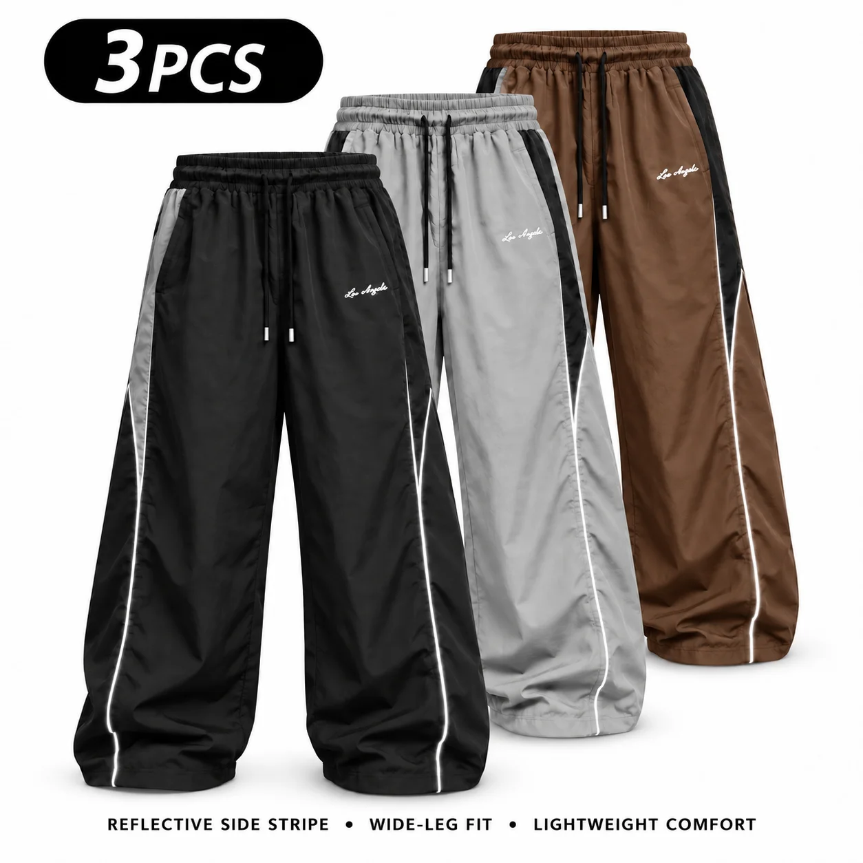 Men's Reflective Strip Wide Leg Casual Pants