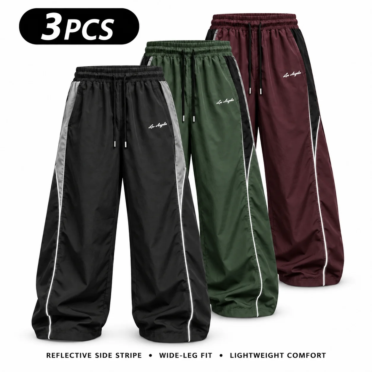 Men's Reflective Strip Wide Leg Casual Pants