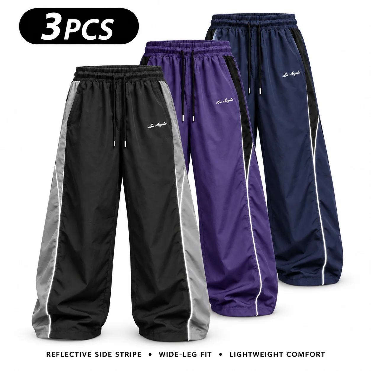 Men's Reflective Strip Wide Leg Casual Pants