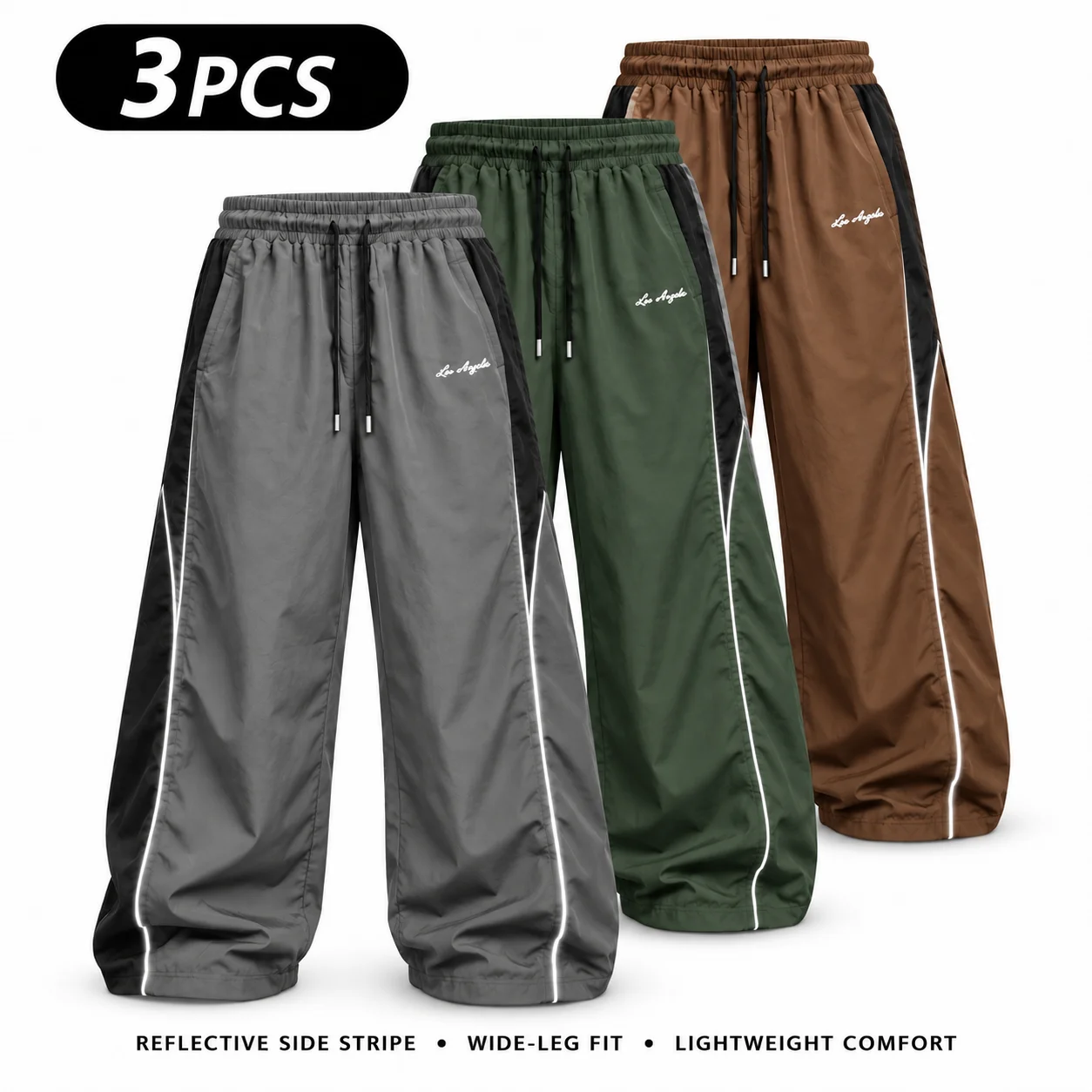 Men's Reflective Strip Wide Leg Casual Pants