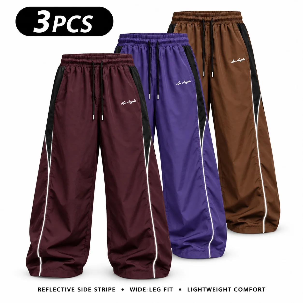 Men's Reflective Strip Wide Leg Casual Pants
