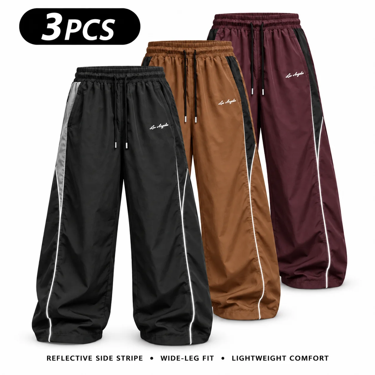 Men's Reflective Strip Wide Leg Casual Pants