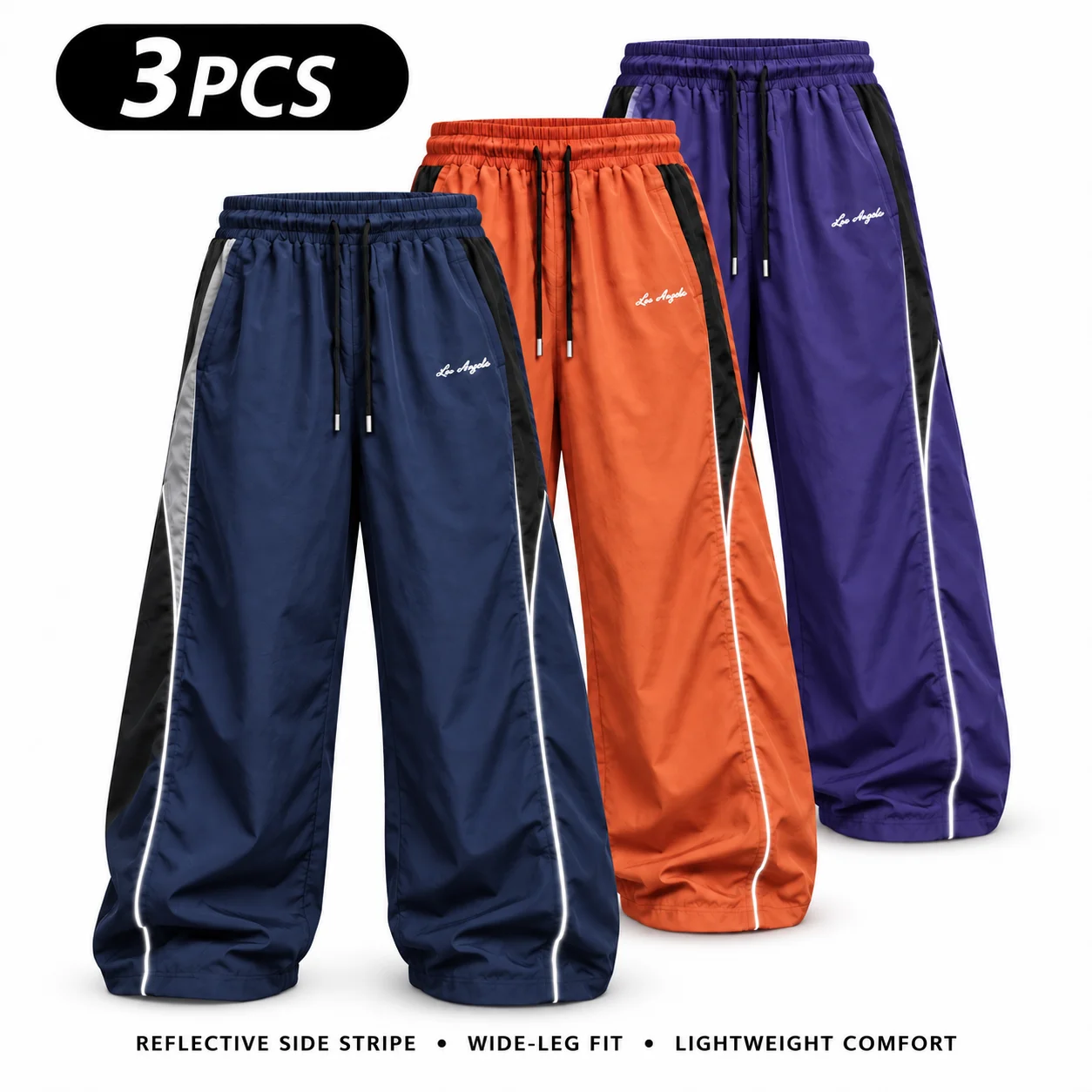Men's Reflective Strip Wide Leg Casual Pants
