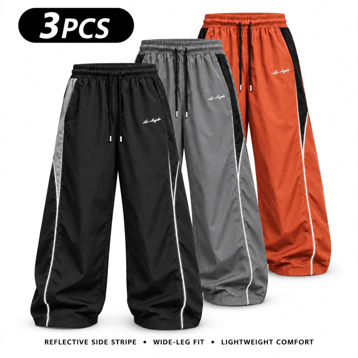 Men's Reflective Strip Wide Leg Casual Pants