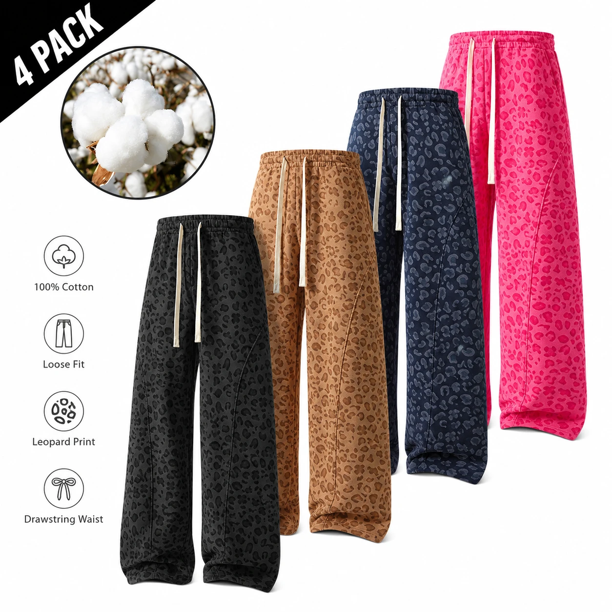 Men's 100% Cotton Leopard Print Loose Fit Sweatpants
