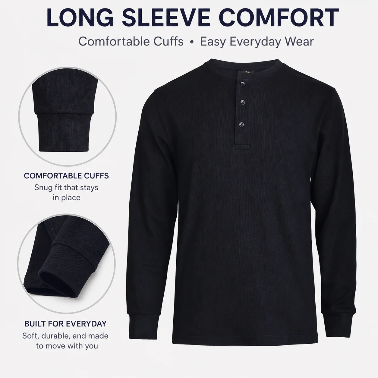 Men's Cotton Waffle-Knit Thermal Henley Shirt