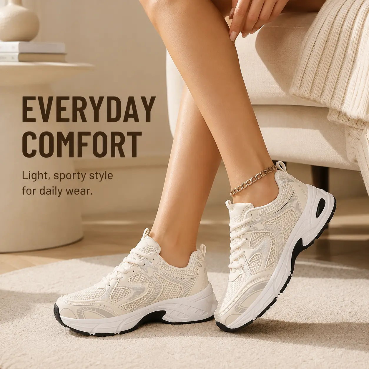 Women's Chunky Mesh Sneakers, Lightweight Running Shoes