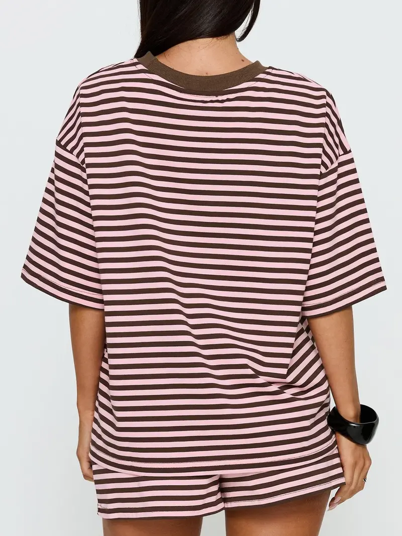 Women's Striped T-Shirt & Drawstring Shorts Set