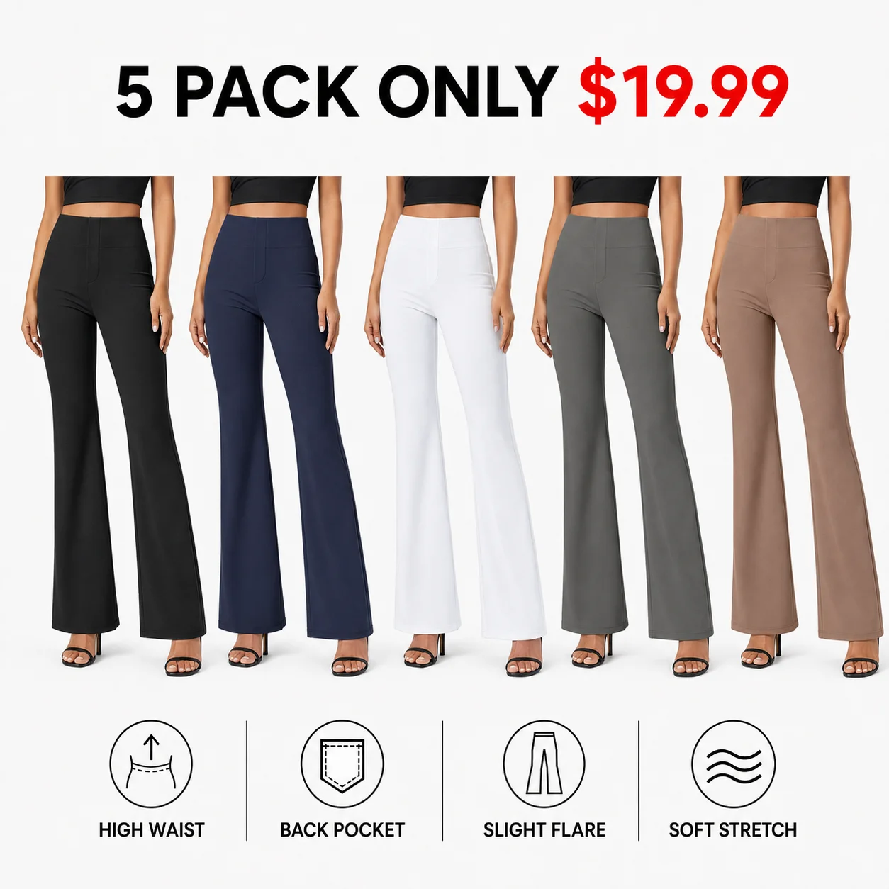 Women's Flex High Waisted Back Side Pocket Slight Flare Work Pants