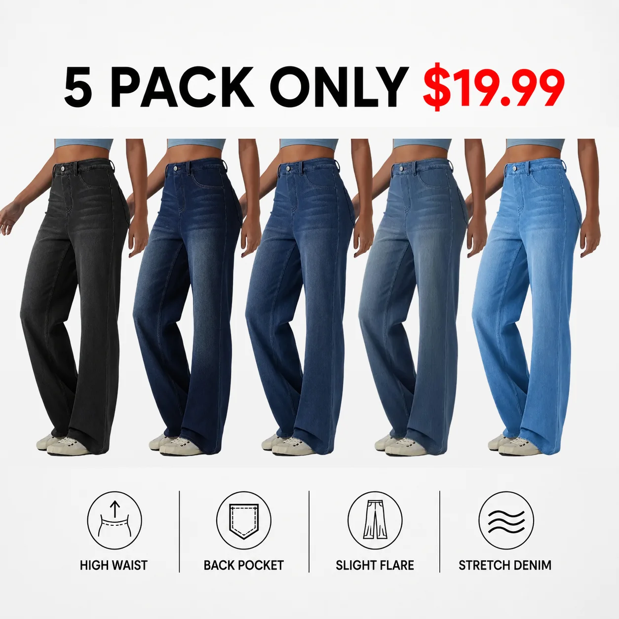 Women's Flex High Waisted Sculpted Lift Design Straight Leg Casual Jeans with Pockets