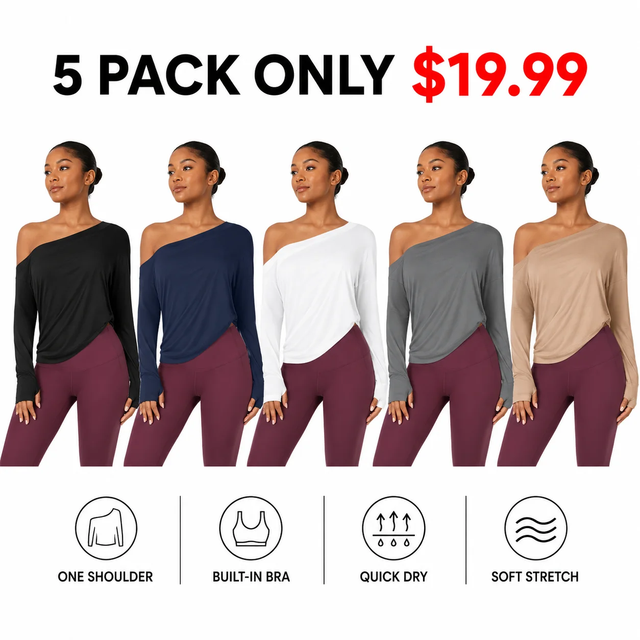 Women's One-Shoulder Quick-Dry Yoga Top with Built-In Bra