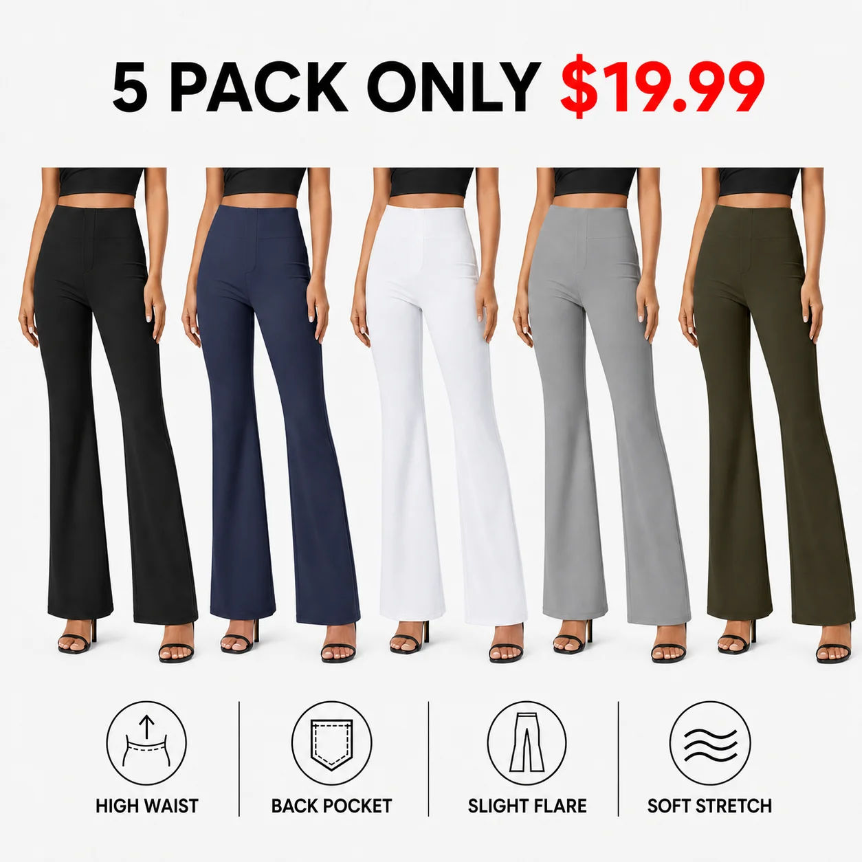 Women's Flex High Waisted Back Side Pocket Slight Flare Work Pants