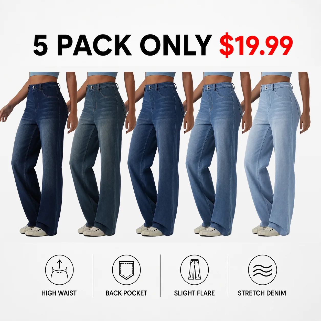 Women's Flex High Waisted Sculpted Lift Design Straight Leg Casual Jeans with Pockets