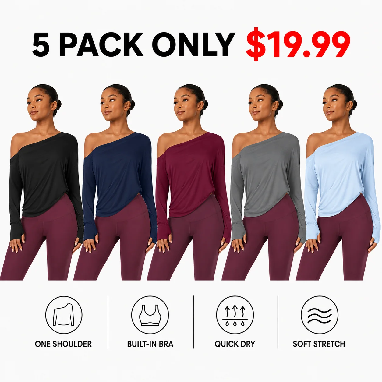 Women's One-Shoulder Quick-Dry Yoga Top with Built-In Bra