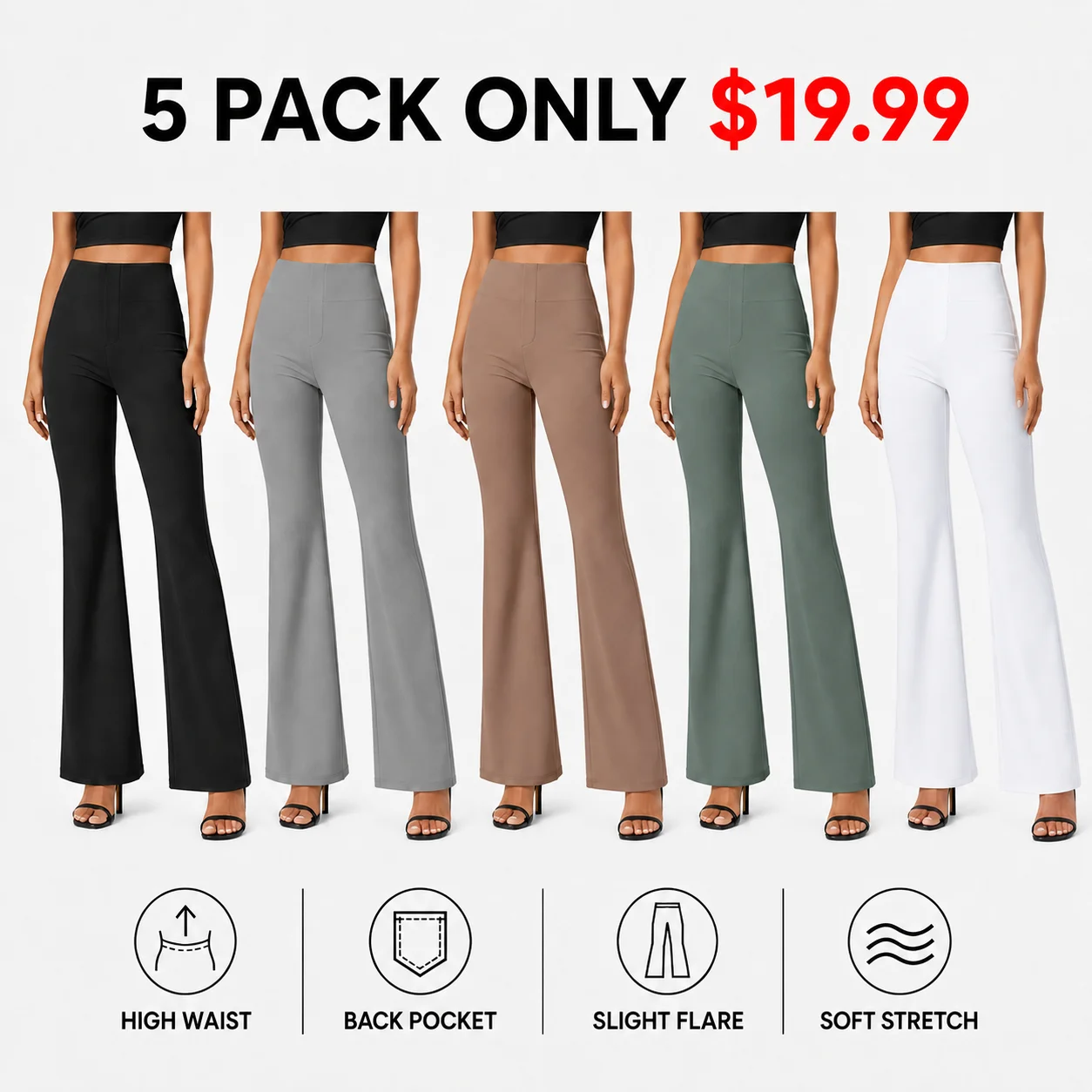 Women's Flex High Waisted Back Side Pocket Slight Flare Work Pants