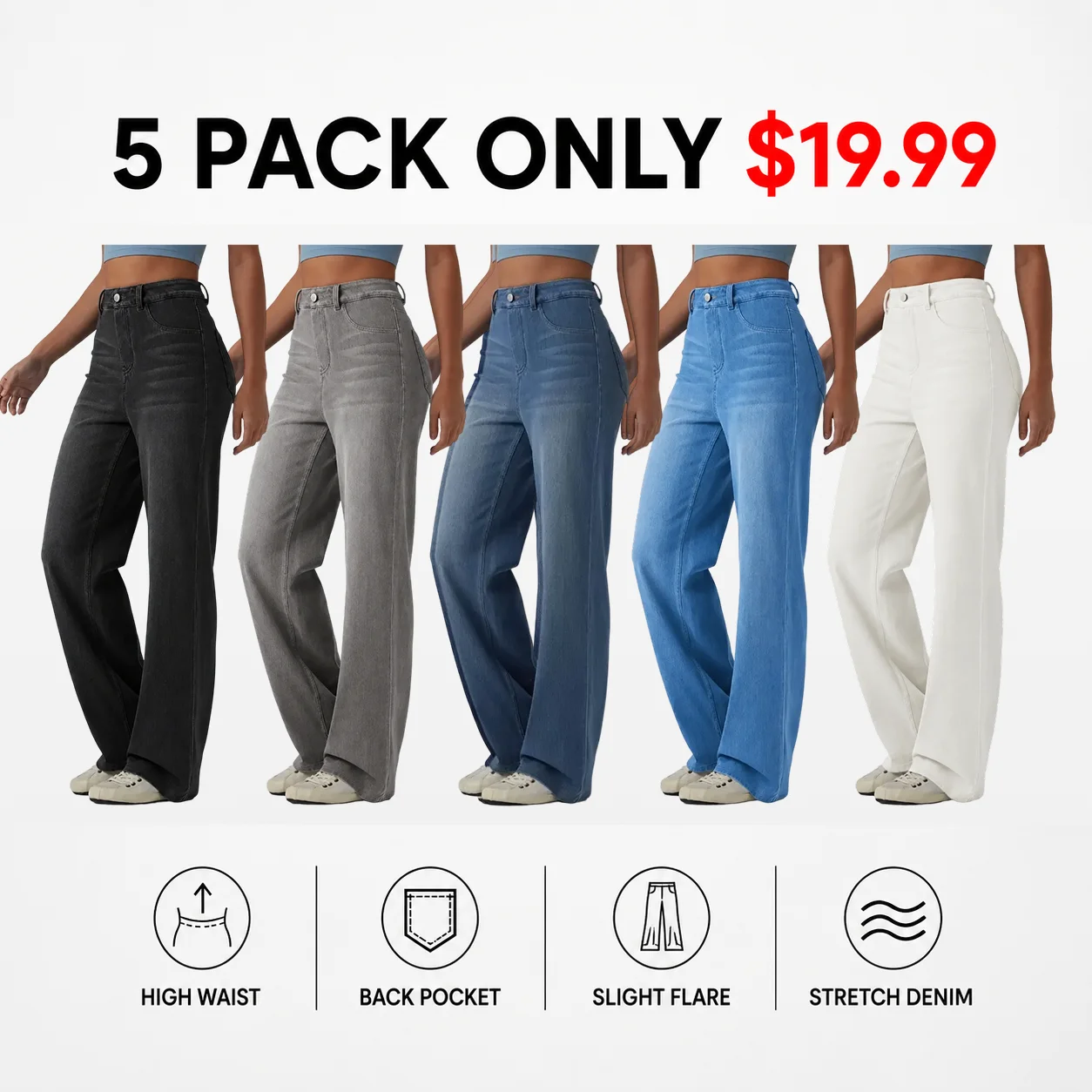 Women's Flex High Waisted Sculpted Lift Design Straight Leg Casual Jeans with Pockets