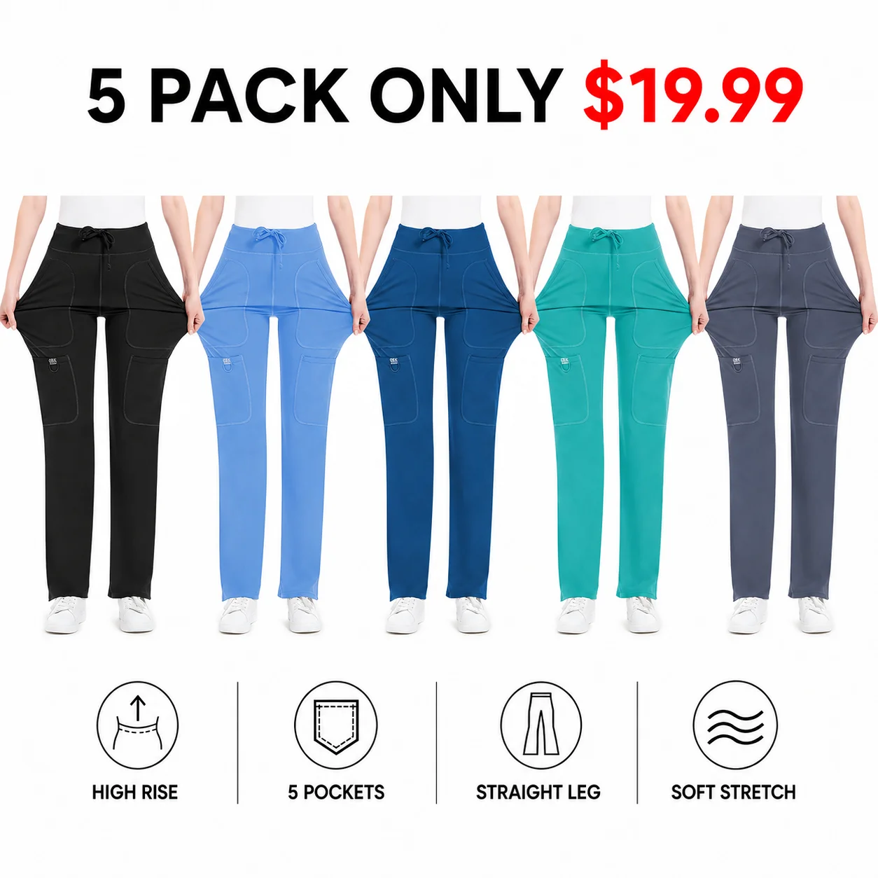 Women's Yoga Scrub Pants - 4-Way Stretch Work Pants with 5 Pockets