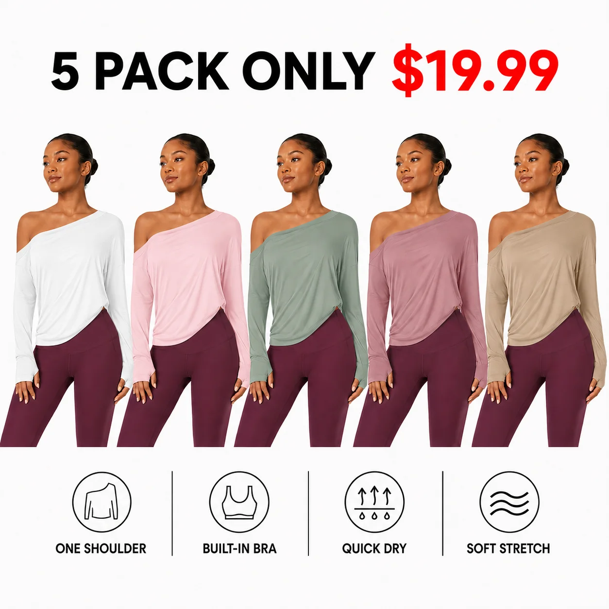 Women's One-Shoulder Quick-Dry Yoga Top with Built-In Bra