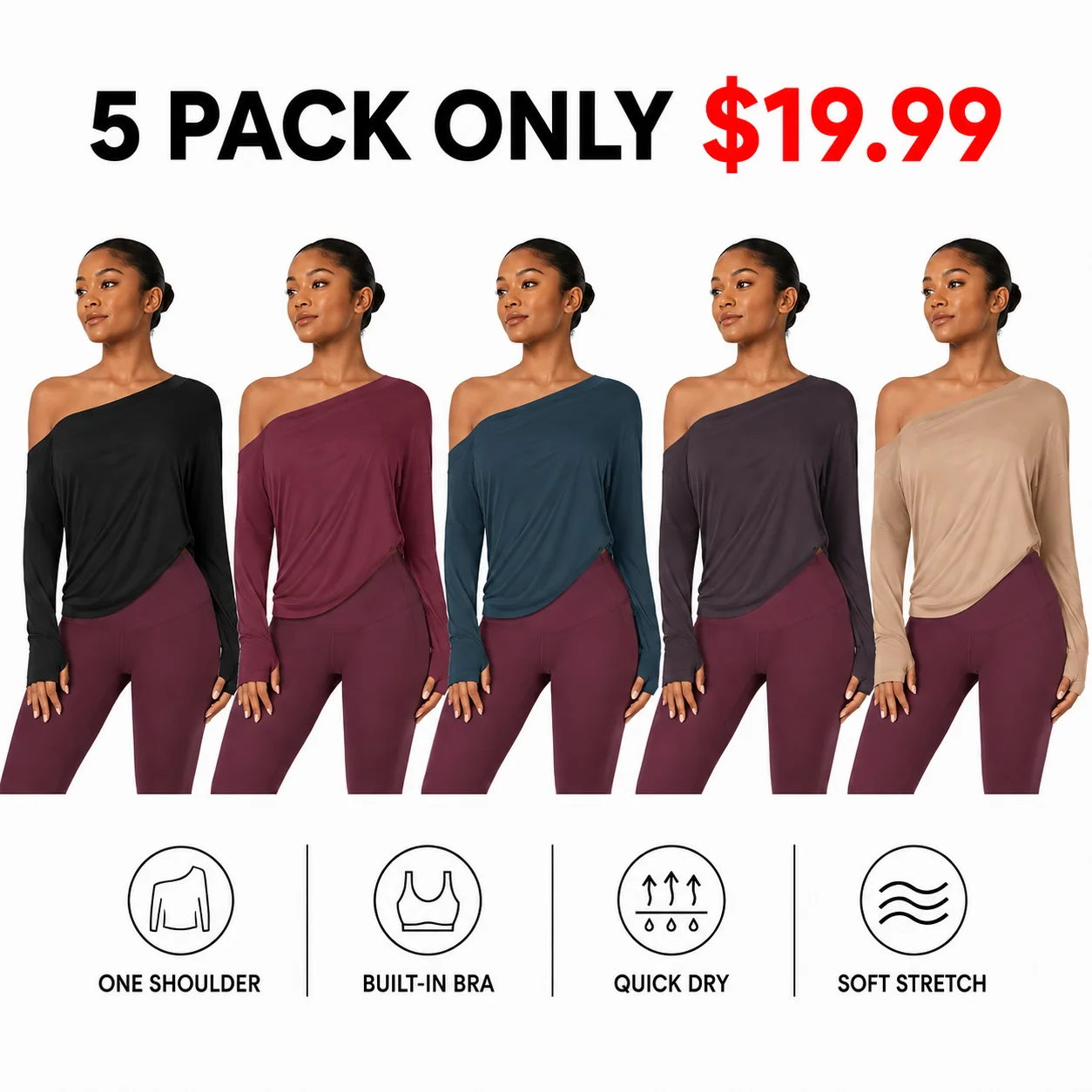 Women's One-Shoulder Quick-Dry Yoga Top with Built-In Bra