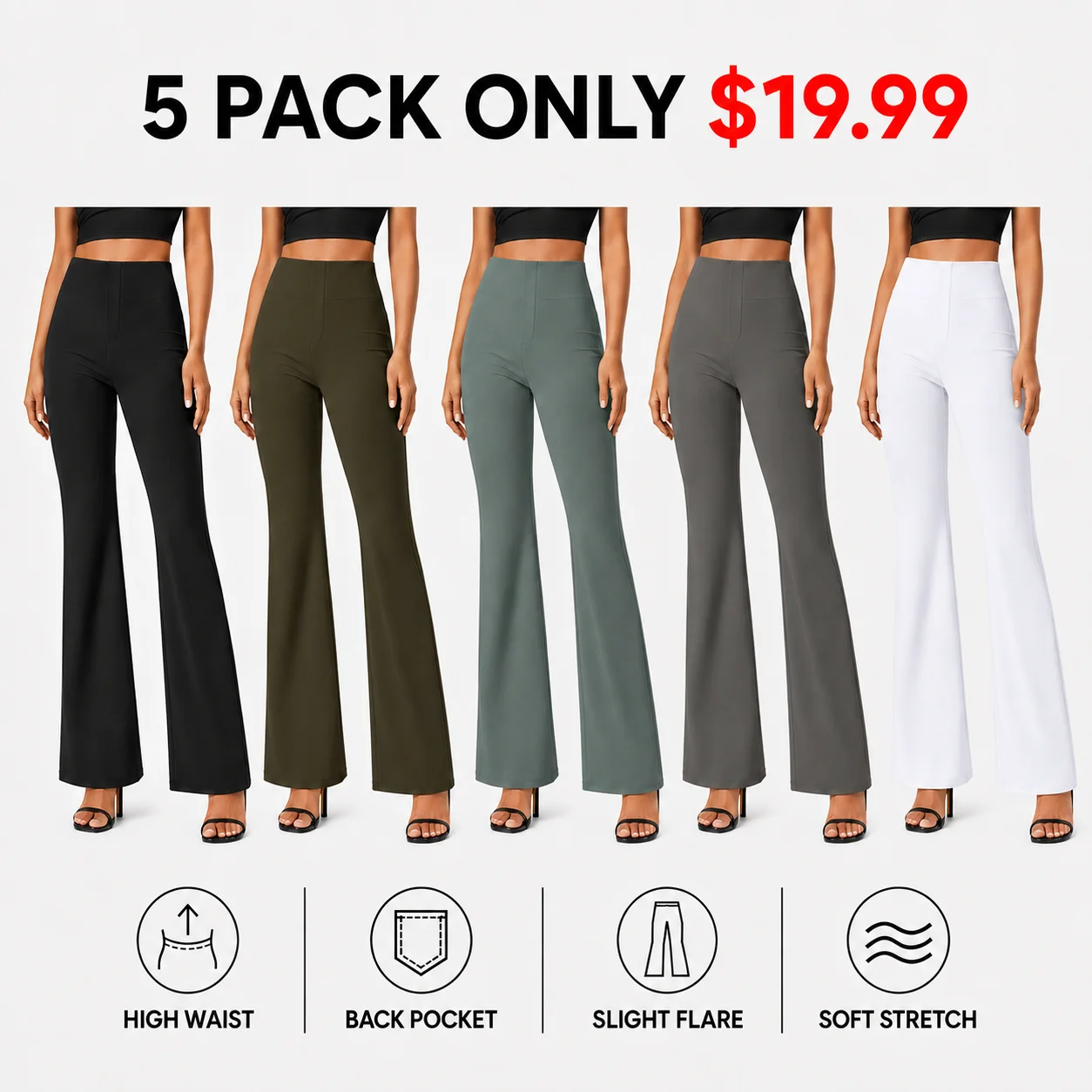 Women's Flex High Waisted Back Side Pocket Slight Flare Work Pants
