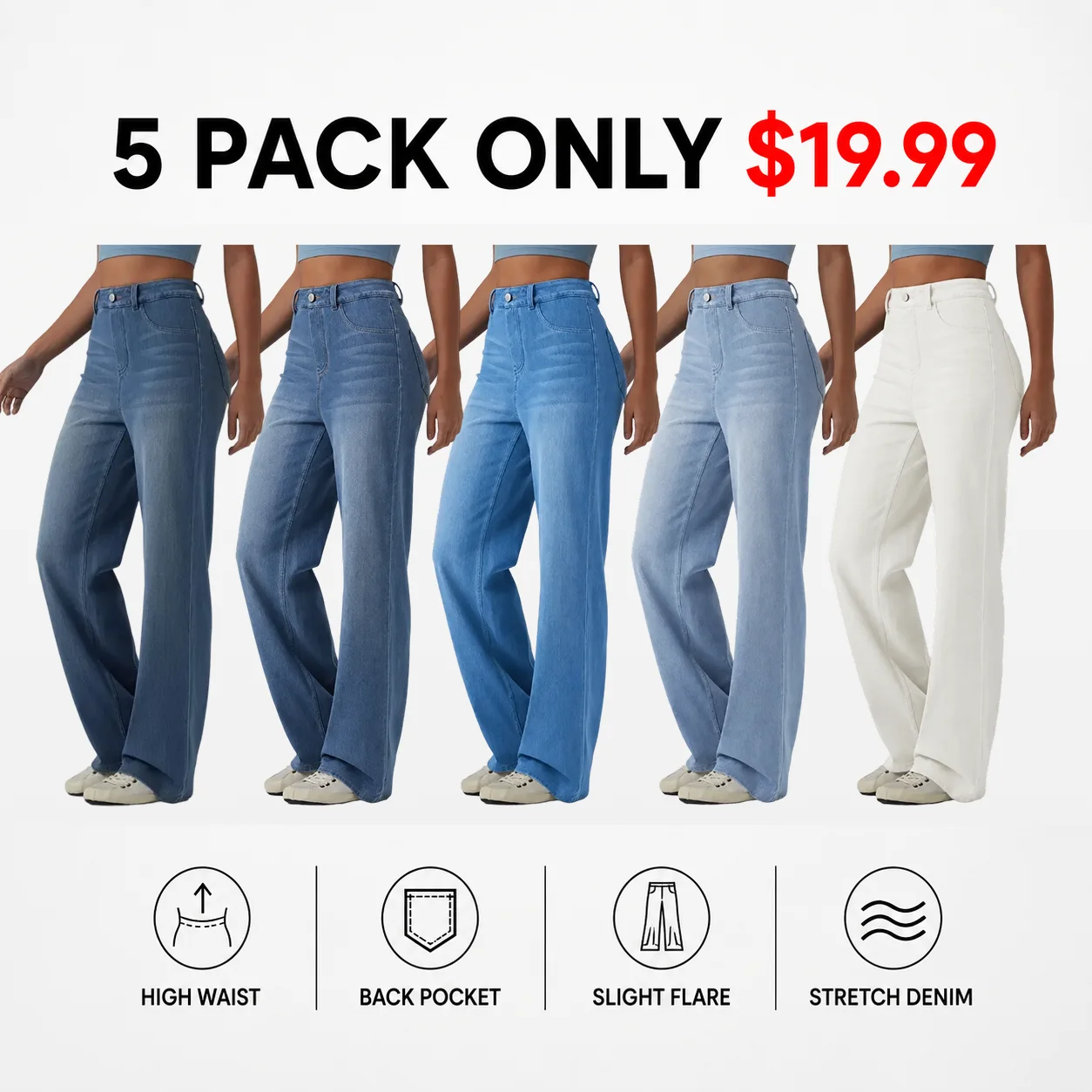 Women's Flex High Waisted Sculpted Lift Design Straight Leg Casual Jeans with Pockets