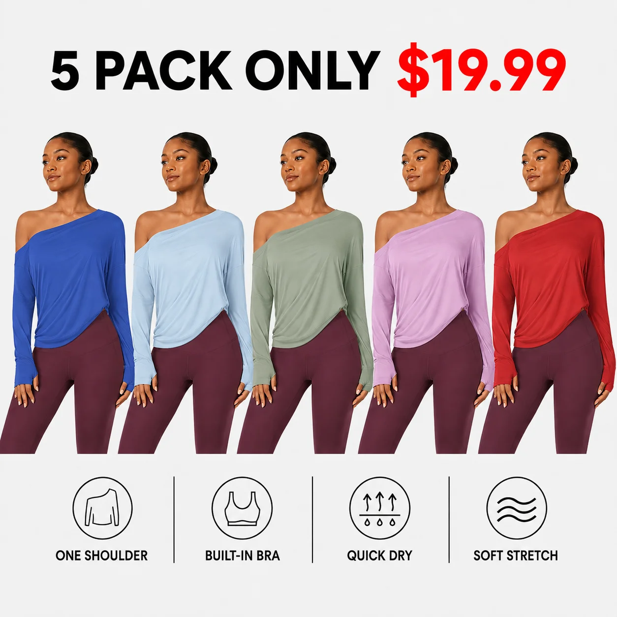 Women's One-Shoulder Quick-Dry Yoga Top with Built-In Bra