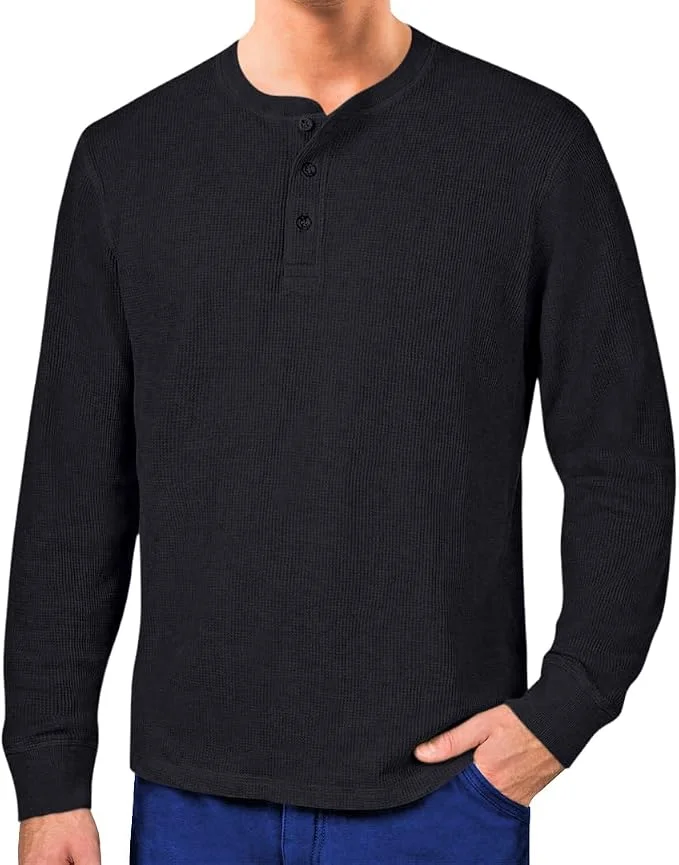 Men's Cotton Waffle-Knit Thermal Henley Shirt