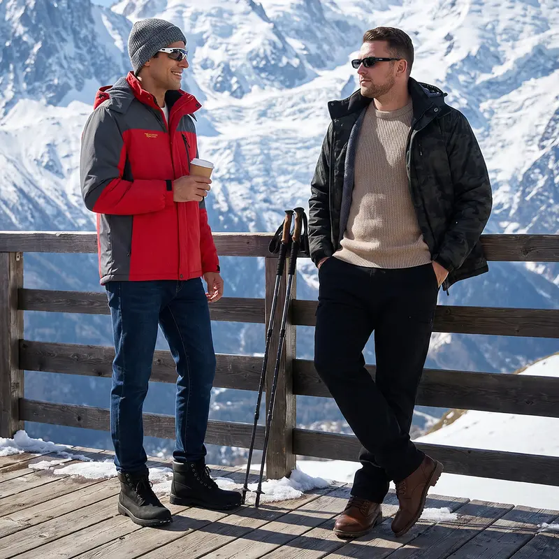 Men's Waterproof Windproof Fleece-Lined Insulated Ski Jacket with Detachable Hood & 5 Pockets