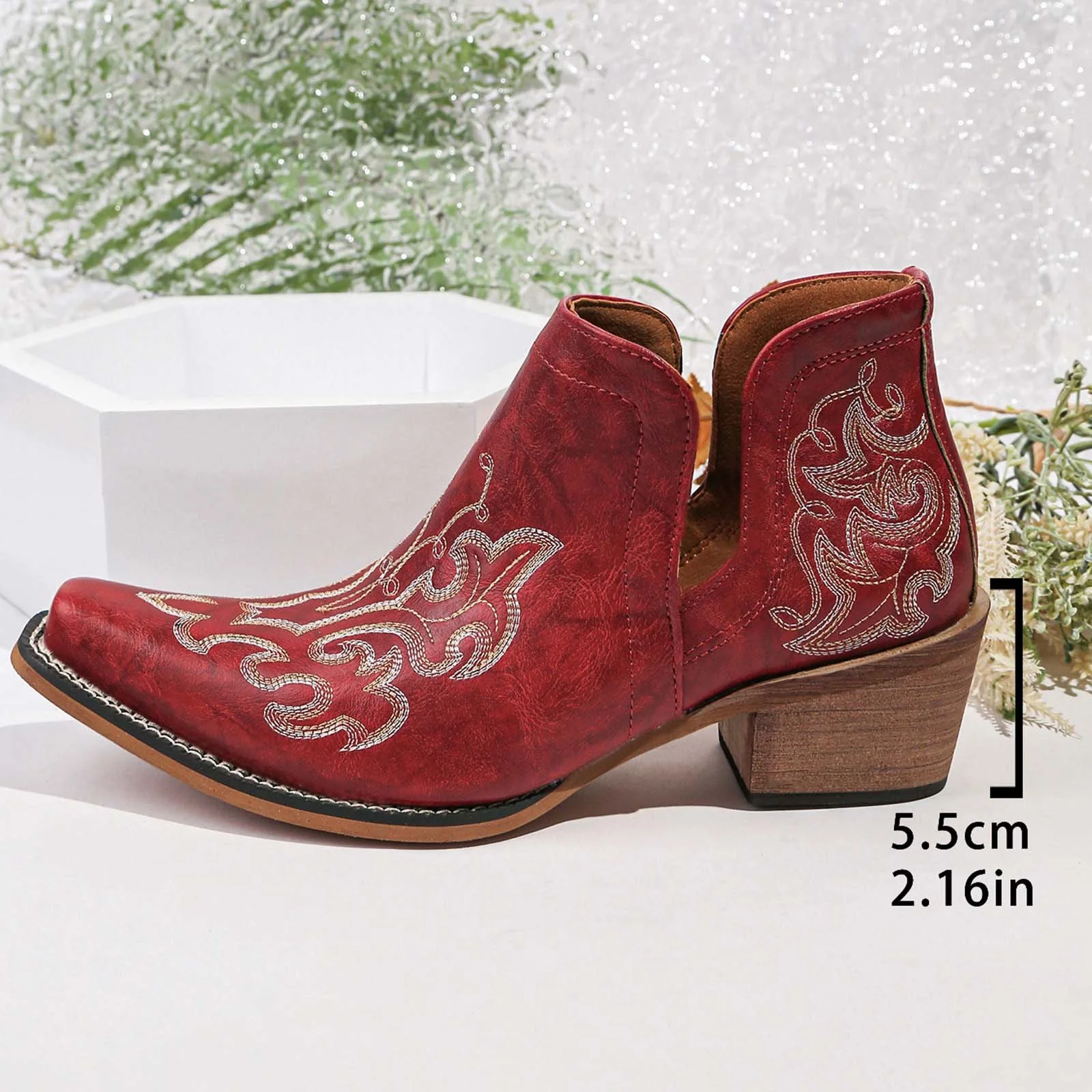 Women's Embroidered V-Cut Western Ankle Boots