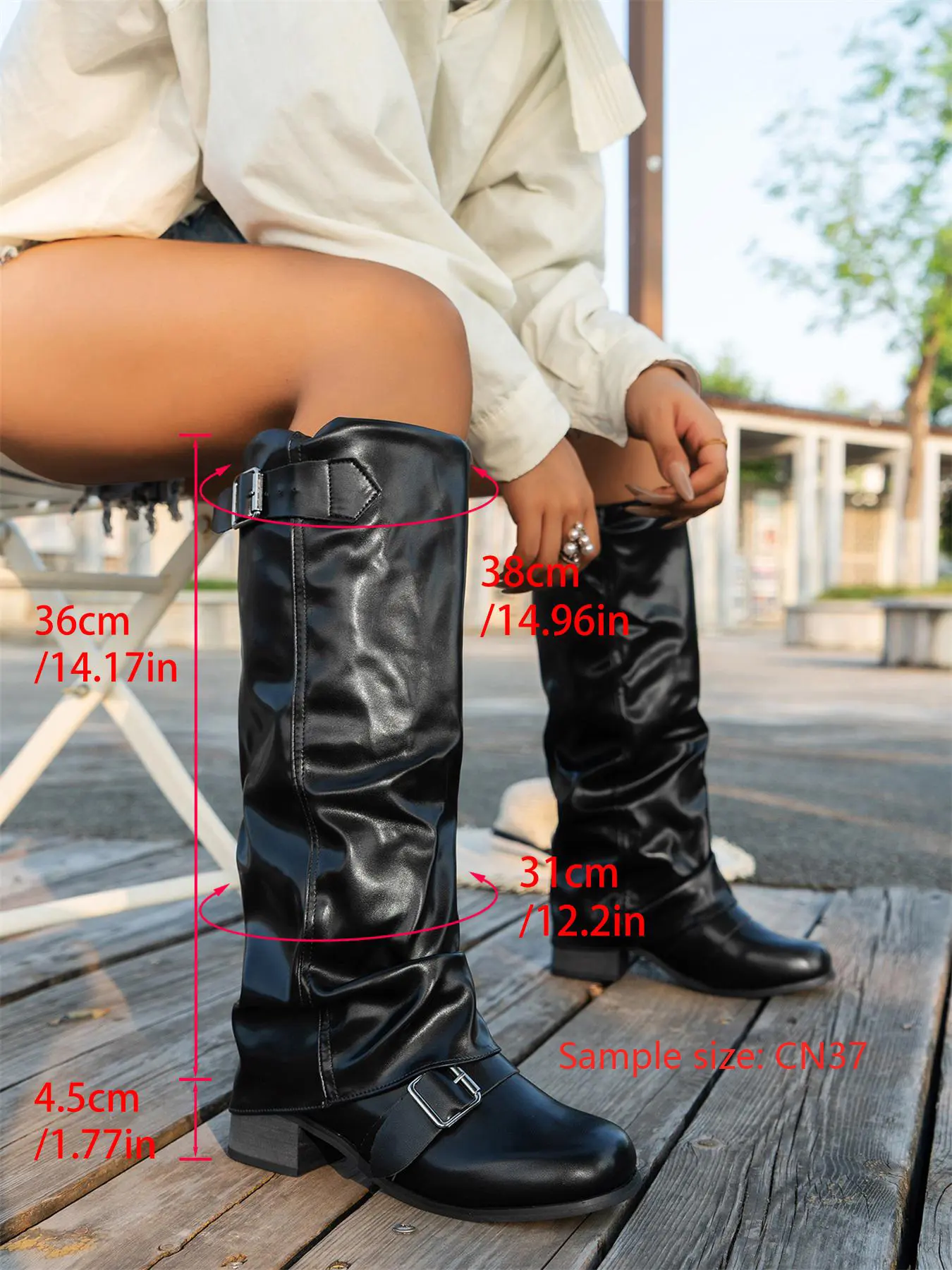 Women's Faux Leather Knee High Belted Boots