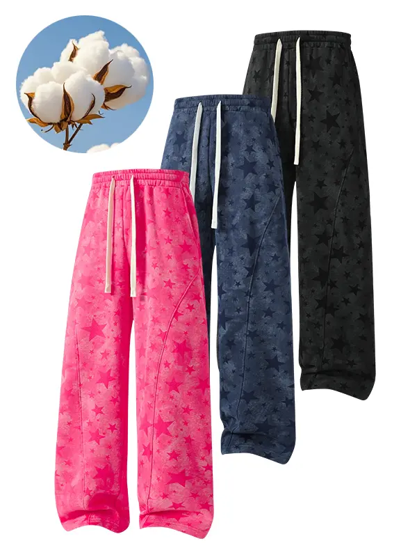 All-Over Star Print Wide-Leg Sweatpants | Cotton-Poly