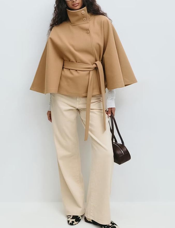 Women's Batwing Sleeve Poncho Coat Winter Cape Jacket