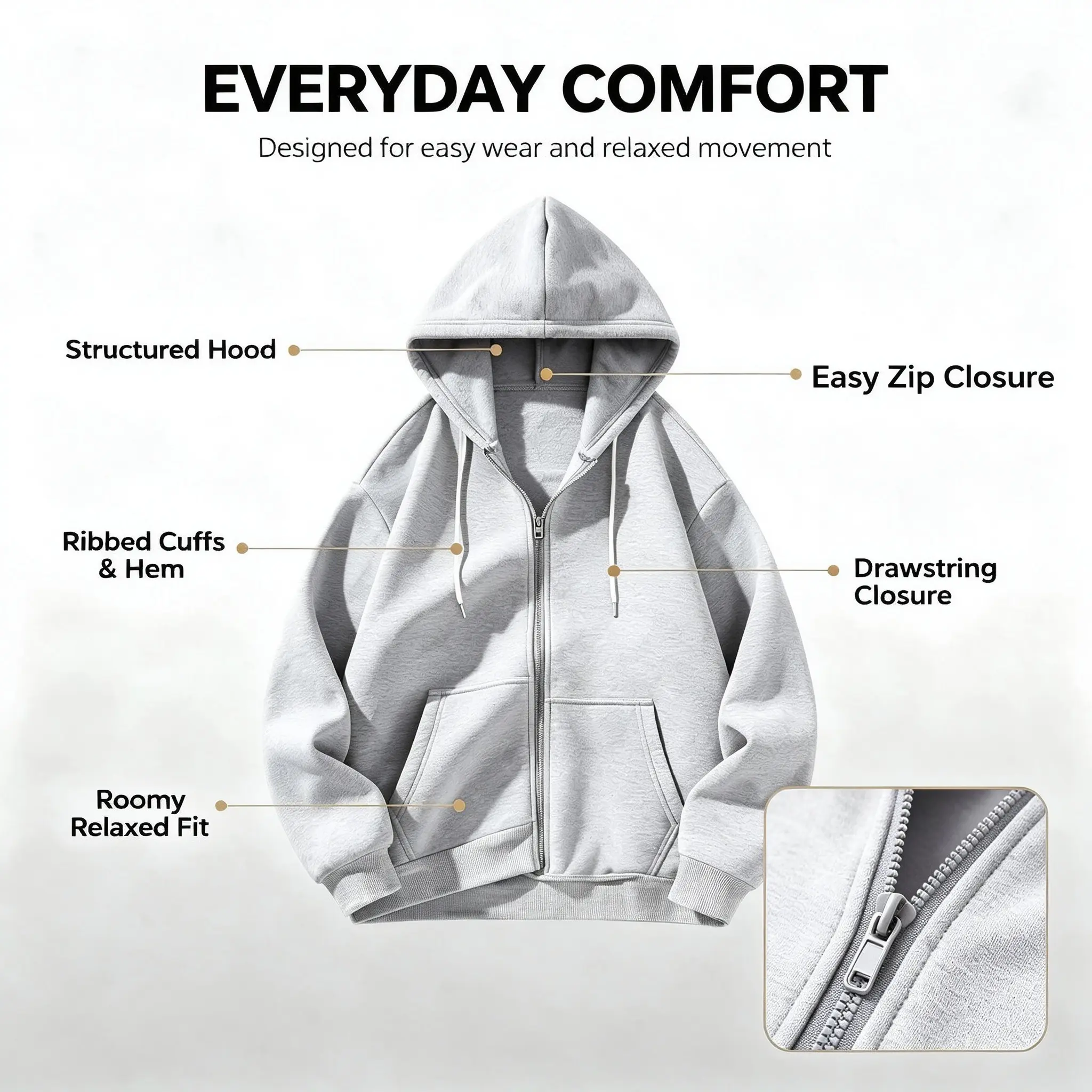 4-Pack Men's Full Zip Hoodies - Polyester Loose Fit